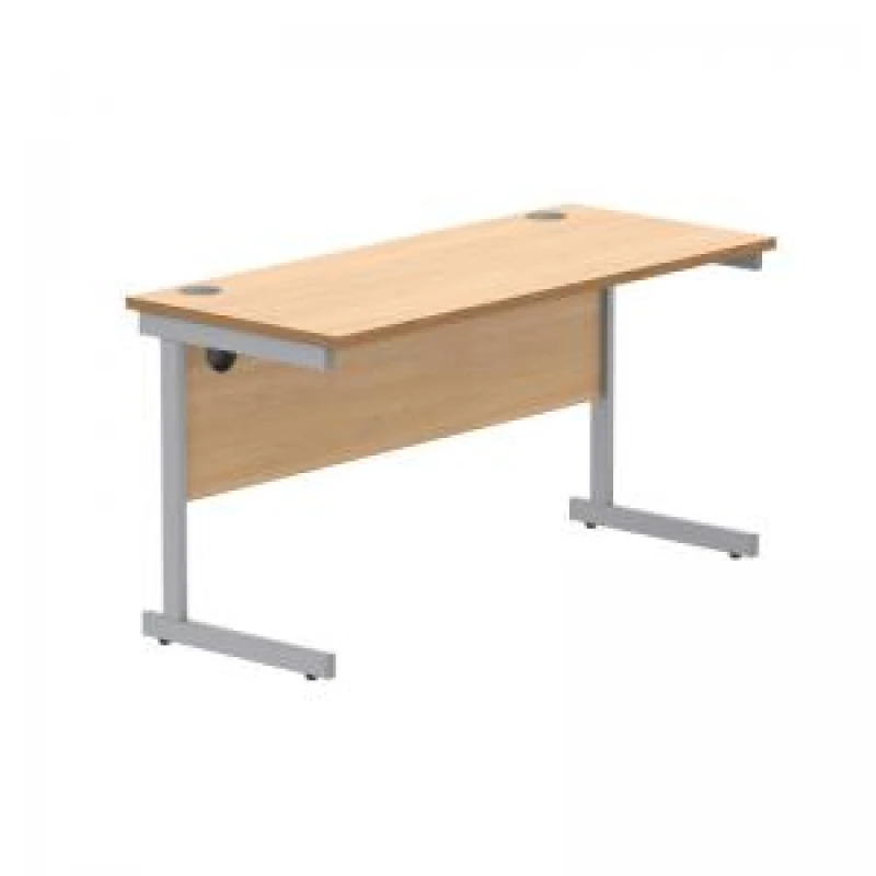 Image of Astin Rectangular Single Upright Cantilever Desk 1400x600x730mm Norwegian Beech/Silver KF824251