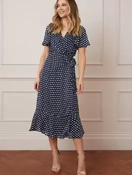 Image of Wallis Floral Print Wrap Midi Dress - Navy, Blue, Size 16, Women