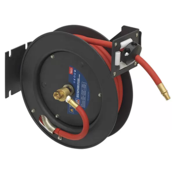 Image of Genuine SEALEY SA84 Retractable Air Hose Steel Reel 8mtr Ø10mm ID Rubber Hose