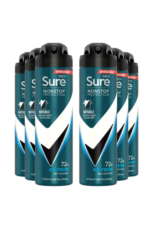 Image of Sure Men Protection Invisible 'Antiperspirant Deo' Ice Fresh, 6x150ml White male