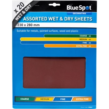 Image of Bluespot - 19854 20 Piece Assorted Wet & Dry Sandpaper Sheets