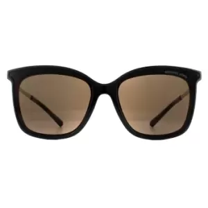 image of Square Shiny Black & Metallic Gold Brown Sunglasses