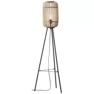 image of Endon Mathias Base & Shade Floor Lamp, Natural Bamboo, Plywood, Matt Black Paint