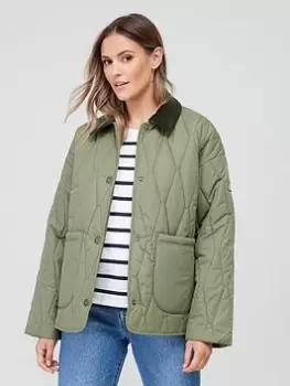 Image of Barbour Delphinium Cord Collar Quilted Jacket - Green, Size 14, Women