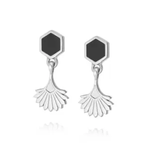 Image of Daisy London 925 Sterling Silver Hexagon Palm Drop Fan Earrings Sterling Silver