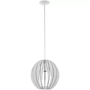 Image of Netlighting Cossano 1 Light Spherical Ceiling Pendant White with Wooden Shade, E