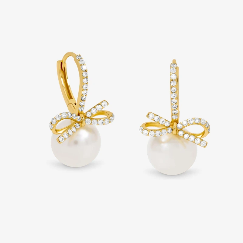 Image of Jon Richard Gold Plated Crystal Bow Pearl Hoops Gold female One Size