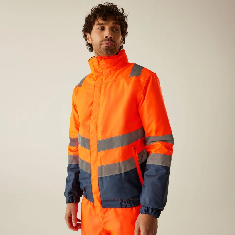 Image of Regatta Waterproof Hi-Vis Bomber Jacket Orange/Navy male S