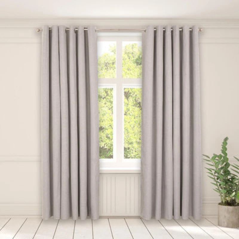 Image of OHS OHS Woven Texture Pair Of Eyelet Curtains in Silver Size: 117cm width x 183cm drop Silver 117cm width x 183cm drop Unisex 5027434167227