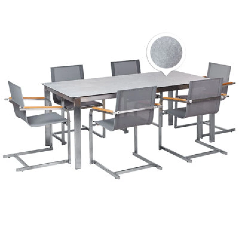 Image of Beliani Garden Dining Set 6 Seater Cosoleto Tempered Glass Grey