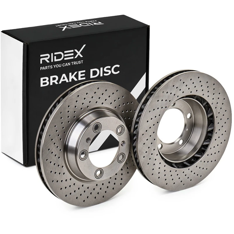Image of RIDEX 82B1054 Brake disc Front Axle Left, perforated/vented, Cast Iron, Uncoated, Untreated, without bolts/screws Cast Iron Brake Disc (82)