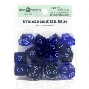 image of Translucent Dark Blue/Light Blue Poly 15 Set Dice