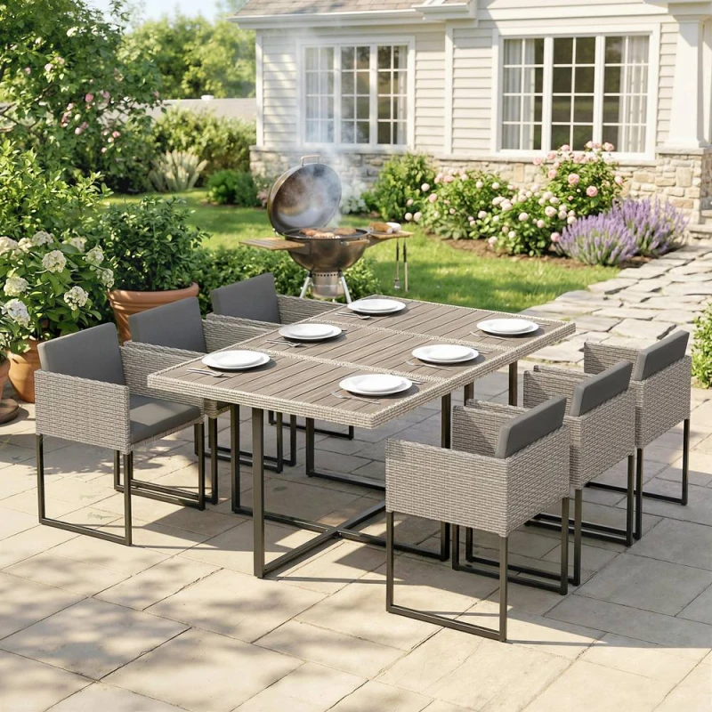 Image of OUTSUNNY Rattan Garden Furniture Set, Rattan Table & Chairs with Cushions in Light Grey Light Grey Unisex