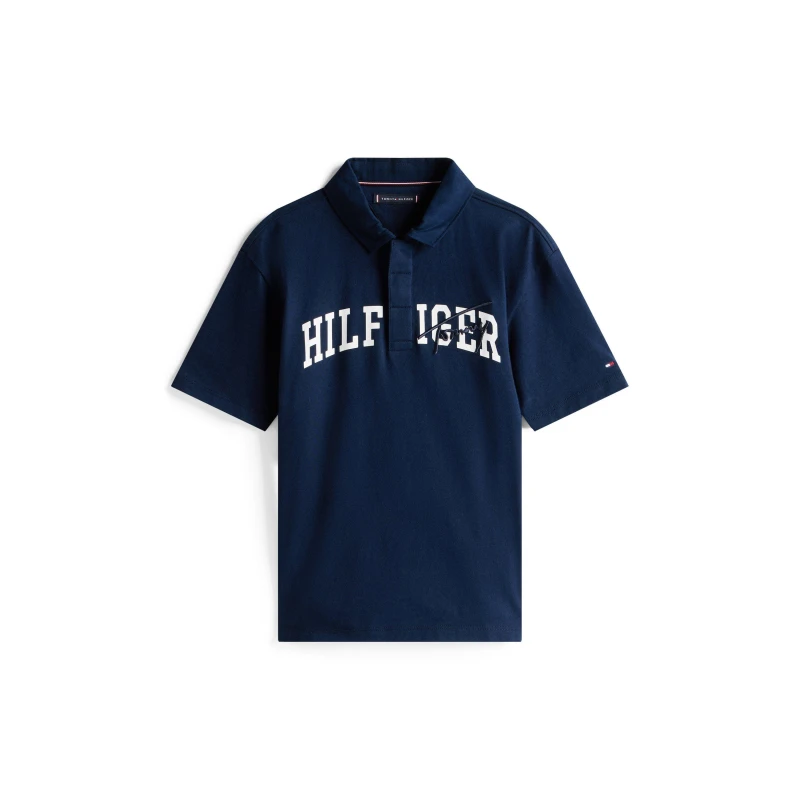 Image of Tommy Hilfiger Kids Script Logo Short Sleeve Polo Shirt Night Navy C1G male 4Y