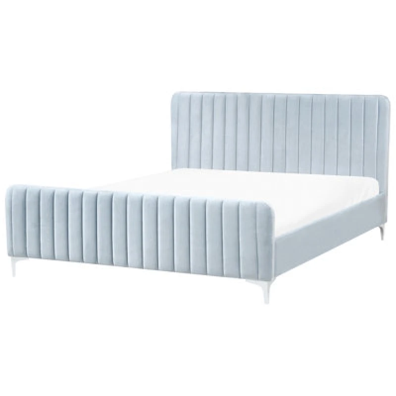 Image of Beliani Bed Velvet Lunan 180 X 200 Cm (Eu Super King) Light Blue