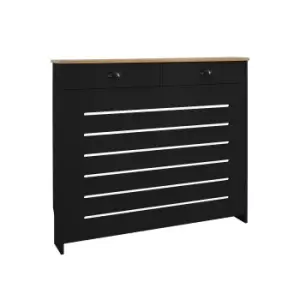 image of Barnford Medium Radiator Cover with Drawers in Black & Oak Effect