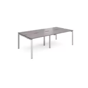 image of Adapt 4 Person Cluster Bench Silver Frame Desk - 2400mmx1200mm - Grey Oak