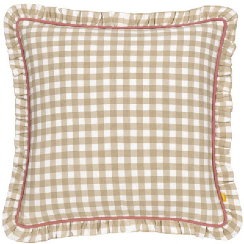 Image of Furn furn. Maude Gingham Reversible Piped Polyester Filled Cushion in Natural Size: 45cm x 45cm Natural 45cm x 45cm Unisex 5025532803207