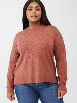 Image of Oasis Curve Toffee Spot Print Bernadette Jumper - Tan, Size XL, Women