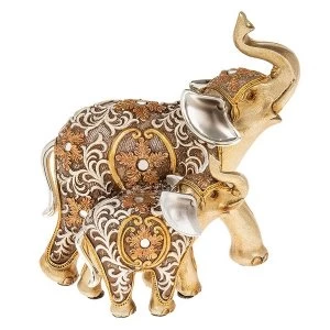 image of Filigree Gold Elephant Mum Baby Ornament