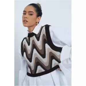 image of I Saw It First Brown Swirl Jacquard Cropped Knitted Vest - Brown