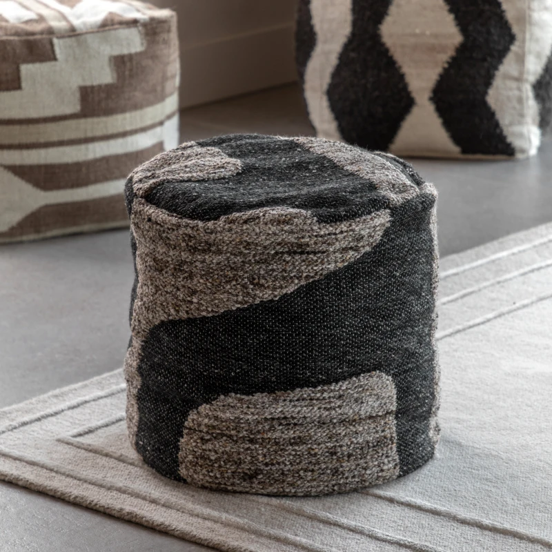Image of SO'HOME Beckett Mono Graphic Drum Pouffe Black/White ONE SIZE