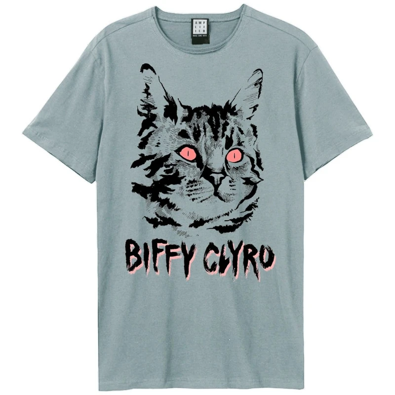 Image of Amplified Amplified Men Black Cat Biffy Clyro T-Shirt in Pale Blue Size: X-Small Pale Blue XS Male 5063574151634