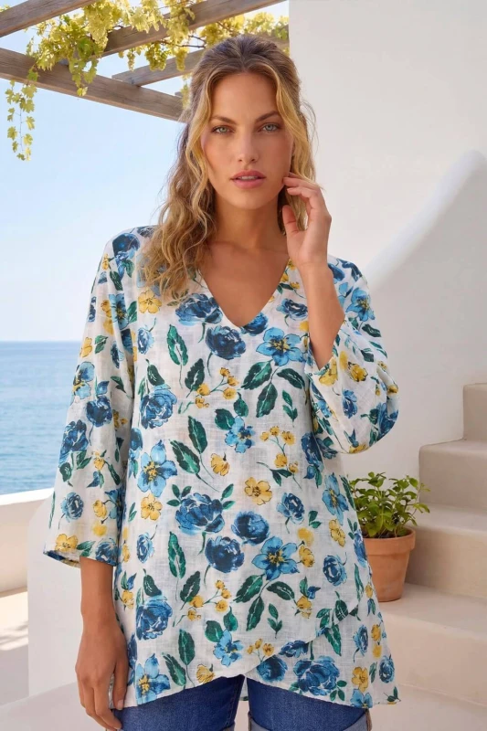 Image of Roman Womens Floral Wrap Hem Tunic Top Size: 12 Multicolor Female 12