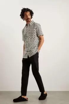 Image of Mens White Circle Diamond Cotton Slub Shirt