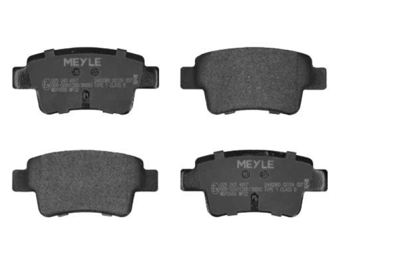 Image of MEYLE 025 243 4917 Brake pad set Rear Axle, not prepared for wear warning indicator, Original Quality, with anti-squeak plate Brake Pad Set,disc brak
