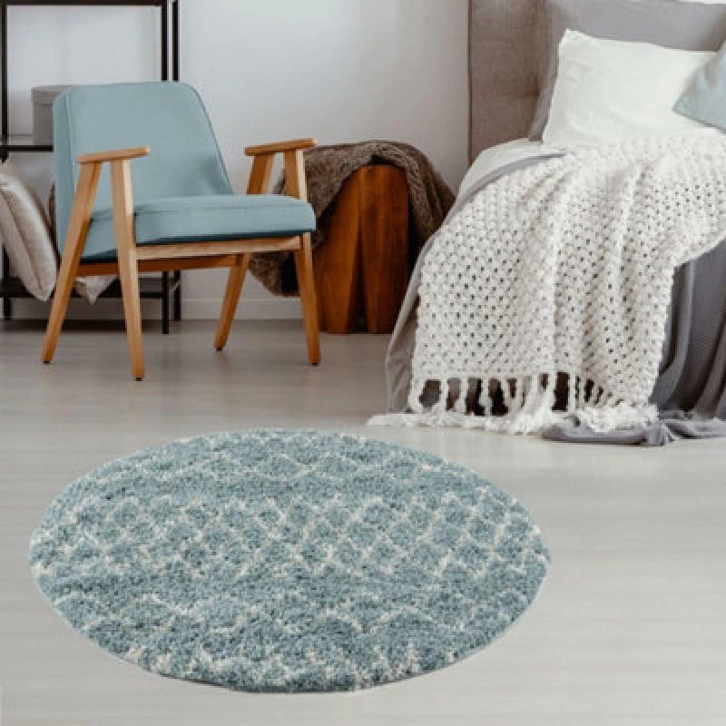 Image of THE RUGS Soft Tangier Shaggy Rugs & Runners Duck Egg Blue Living Room Size: 120cm diameter Duck Egg Blue Unisex 120cm diameter
