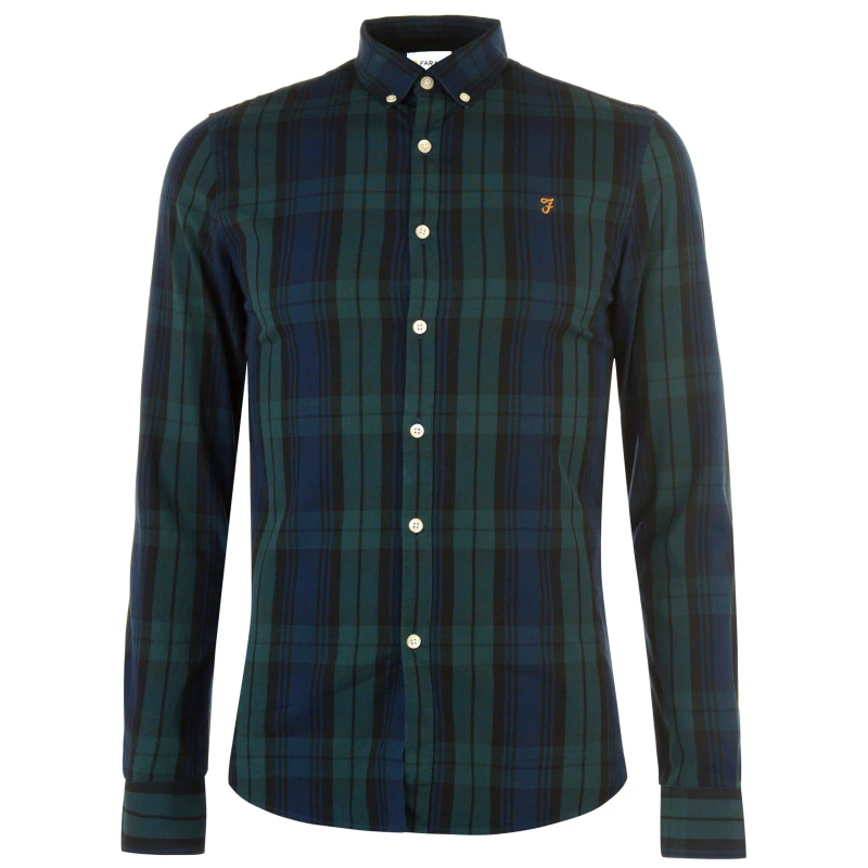 Image of Farah Brewer Checked Shirt - Green Green XS