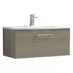 image of Arno Solace Oak 800mm Wall Hung Single Drawer Vanity Unit with 30mm Curved Profile Basin - ARN2525G - Solace Oak - Nuie