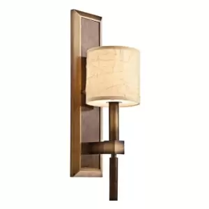 Image of Wall Light Crinkle Fabric Shade Long Wall Plate Cambridge Bronze LED E14 60W