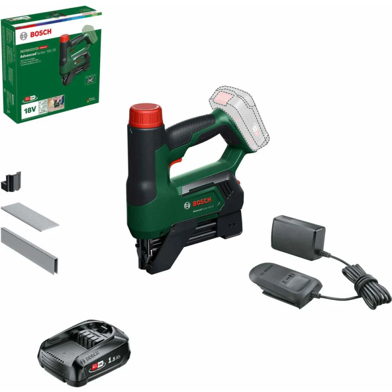 Image of Bosch ADVANCEDTACKER 18V-25 P4A 18v Cordless Nailer and Stapler 1 x 1.5ah Li-ion Charger No Case ADVANCEDTACKER 18V-25
