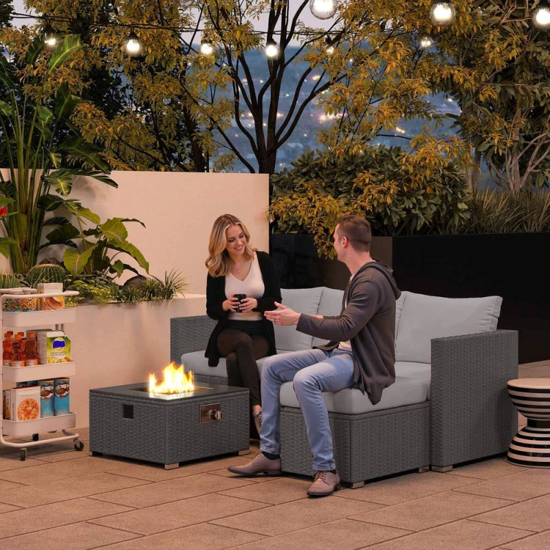 Image of Outsunny 4 Seater Rattan Sofa Set with Footstool Thick Cushions Grey 860-404V00GY