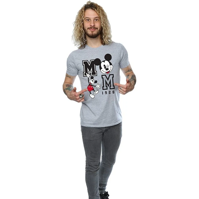 Image of Disney Men Jump And Wink Mickey Mouse T-Shirt in Grey Size: large Grey L Male 5063377463910