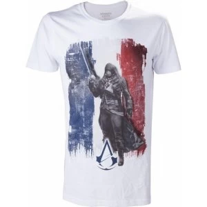 Image of Assassins Creed Unity French Tricolour Flag Large T-Shirt, Adult Male, White