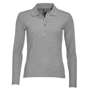 image of SOLS Womens/Ladies Podium Long Sleeve Pique Cotton Polo Shirt (L) (Grey Marl)