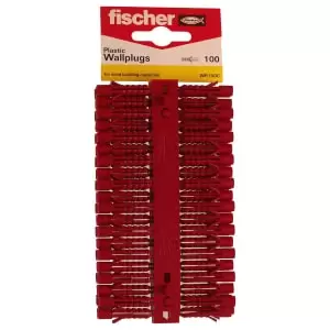 image of Fischer Red Plastic Wall Plugs - 6mm Pack Of 100