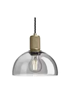 image of Knurled Tinted Glass Dome Pendant Light, 8 Inch, Smoke Grey , Brass Holder