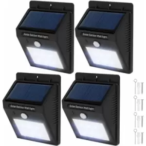 image of 4 LED solar wall lights with motion detector - garden lights, solar lights, outdoor lights - black