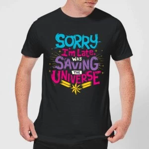 Image of Captain Marvel Sorry I'm Late Mens T-Shirt - Black - 3XL - Black