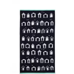 image of Beach Huts 100% Cotton 550gsm Hand Towel, Navy - Fusion