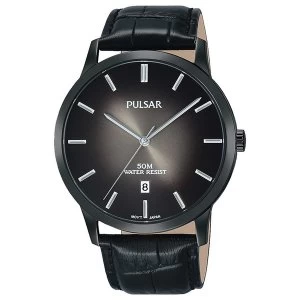 image of Pulsar PS9535X1 Mens Black Classic Leather Strap Black Ip Case 50M Watch