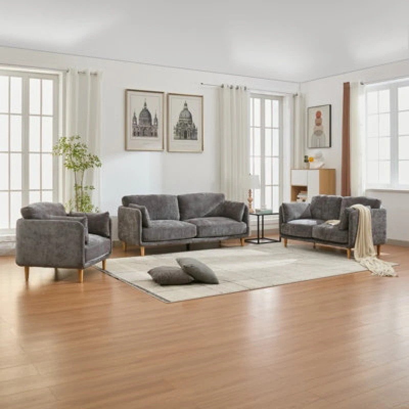 Image of Velvet Upholstered Sofa Set,sectional Couch Suite-1+2+3 Set