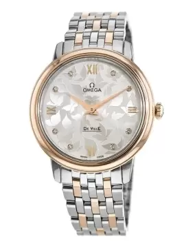 Omega De Ville Prestige Quartz 32.7mm Silver Butterfly Diamond Dial Rose Gold & Steel Womens Watch 424.20.33.60.52.001 424.20.33.60.52.001