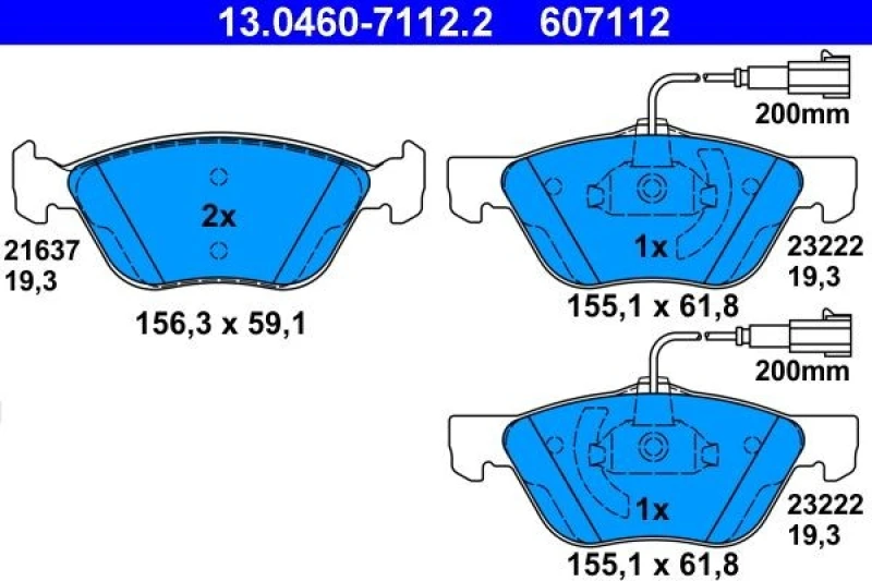 Image of ATE 13.0460-7112.2 Brake pad set incl. wear warning contact Brake Pad Set,disc brake (402)
