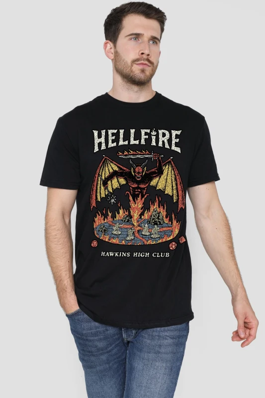 Image of Stranger Things Stranger Things Vintage Hawkins High Hellfire T-Shirt Black Black