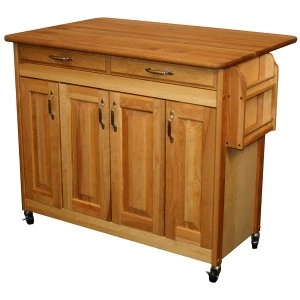 image of Catskill by Eddingtons Butcher Block Kitchen Trolley on Wheels with Drop Leaf Extension Raised Panel Doors